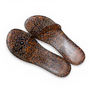 Anthropologie Matisse Leopard Jelly Slide Sandals Clear Strap Flat Size 8